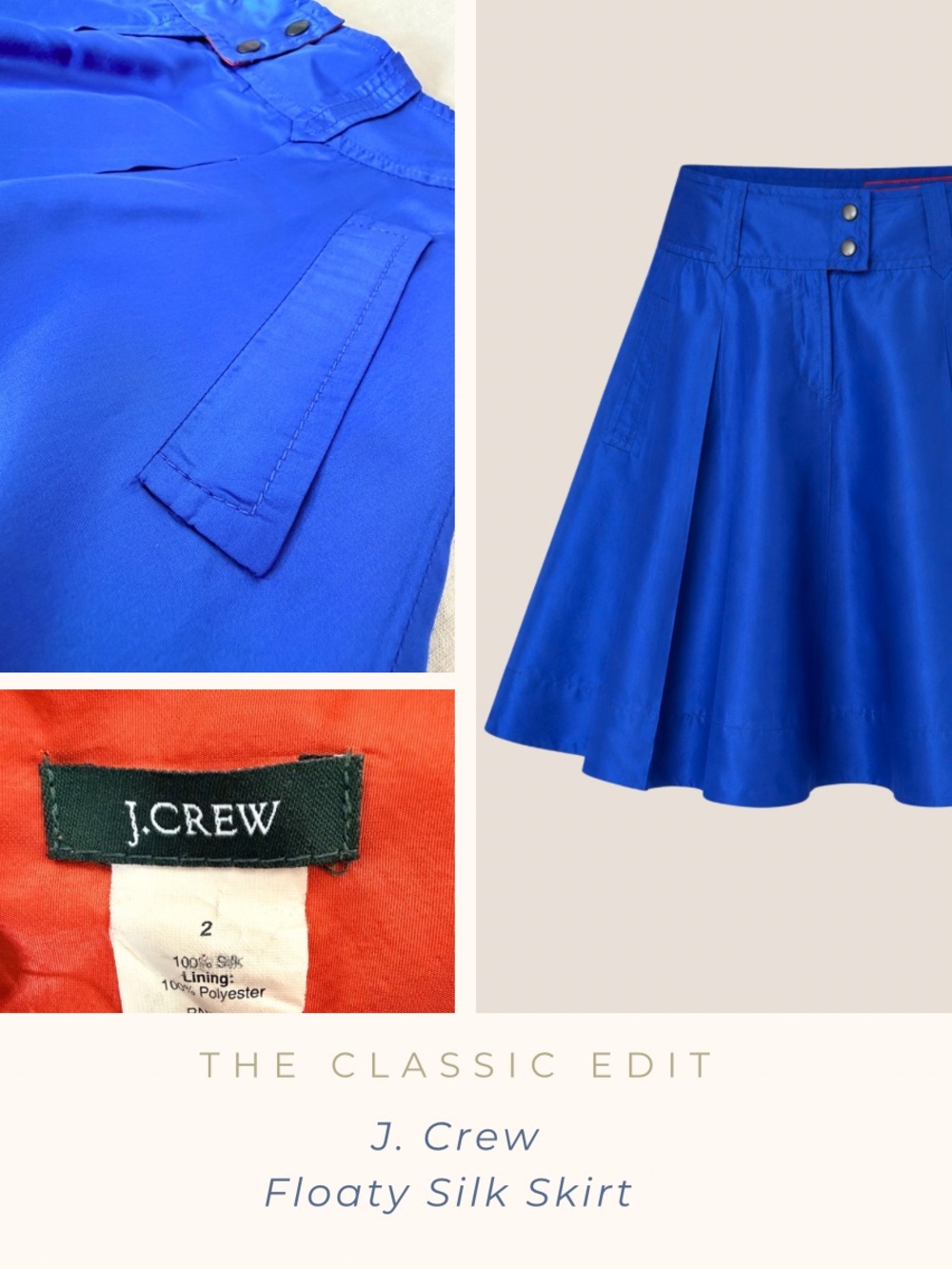 J.Crew 100% Silk Flared Skirt | Cobalt Blue Pleated A-Line Midi | Fully Lined